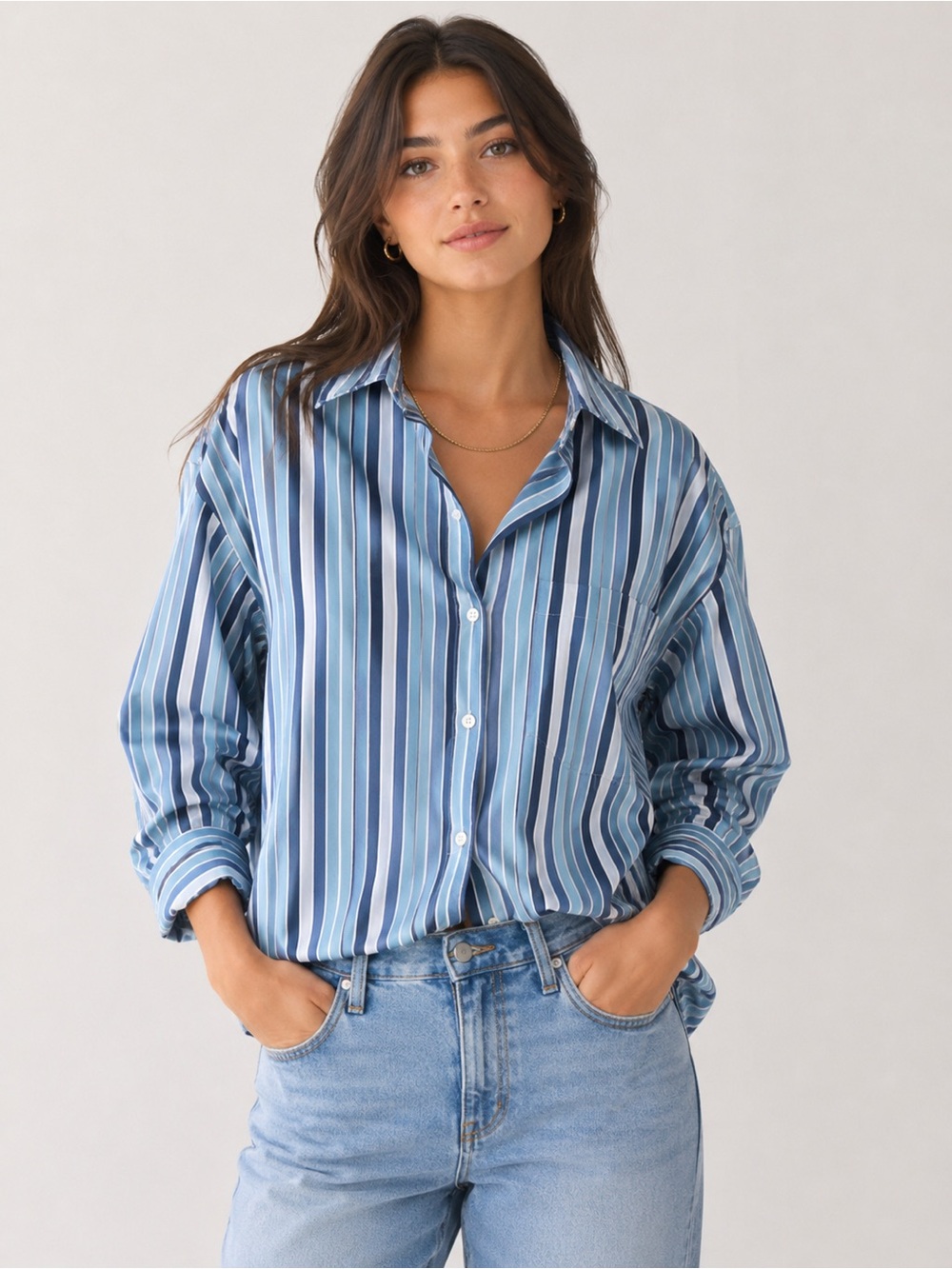 GAP Blue Multi-Stripe Button Down Shirt